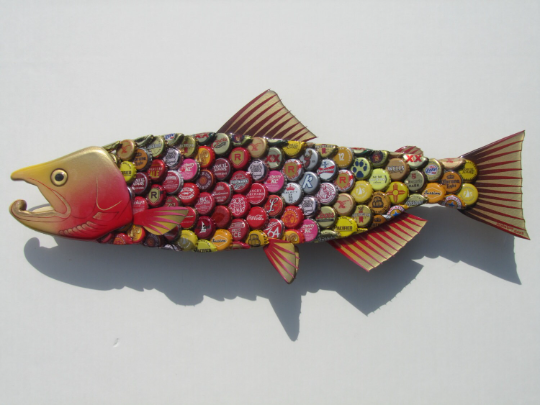 Chinook Salmon Wall Art made with Bottlecaps